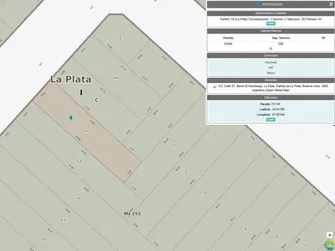 Terreno de 288 m2 - Frente: 8 mts x 35.82 mts - La Plata