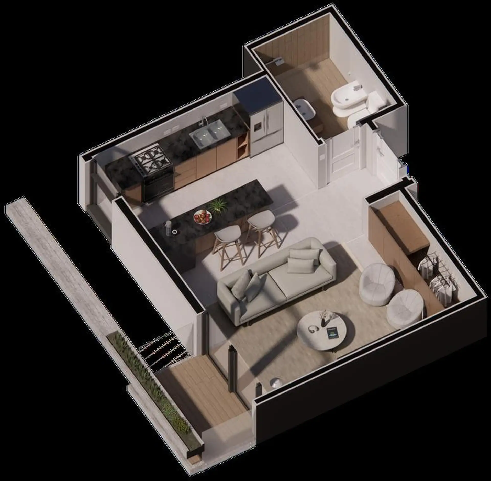 Depto 2 amb, 37.8m² en Punta de Arenas XVII — Terminal Vieja