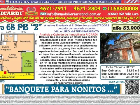 BANQUETE PARA NONITOS - Alegre 1 1/2 Amb. con patiecito