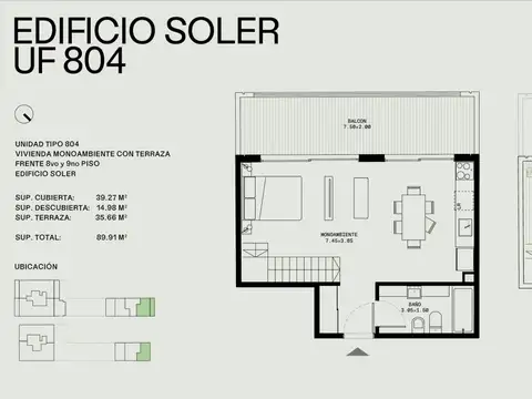 P Hollywood- Monoambiente con balcón terraza y terrza propia