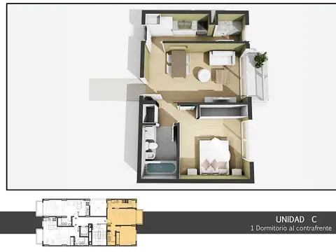 Departamento 2 ambientes con 1 baño