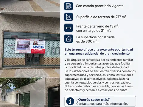 Terreno en Venta en Villa Urquiza, USD 479.000