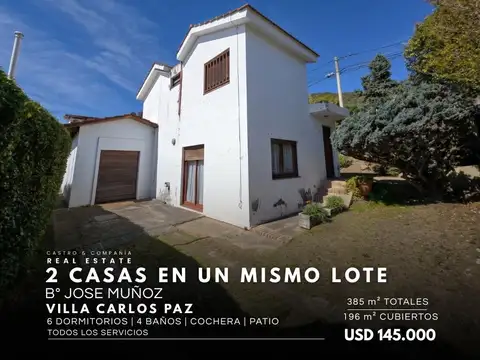 Venta 2 casas en un lote en barrio josé muñoz villa carlos paz