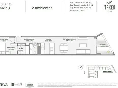 Departamento de 2 ambientes en venta en Villa Crespo