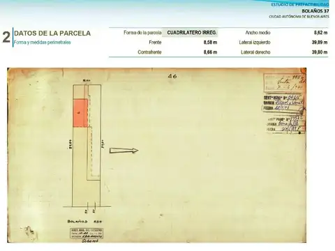 Terreno en Venta 39  mts Fondo