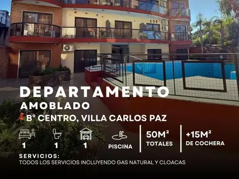 Venta Departamento Amoblado De 1 Dormitorio C/Cochera, Balcón Y Pileta En Centro de Villa Carlos Paz