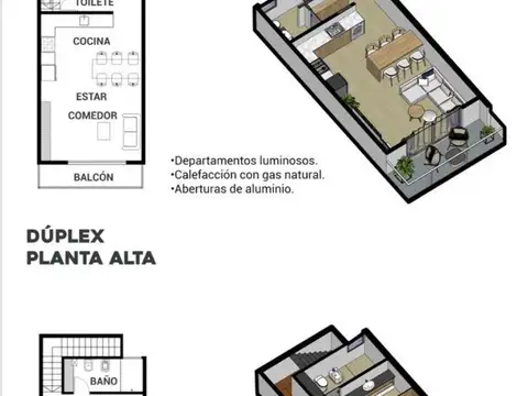 Departamento 2 ambientes con 2 baños