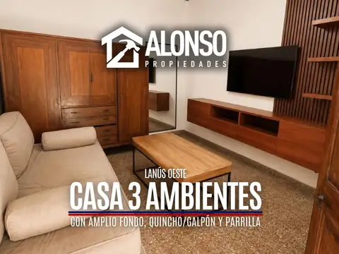 VENTA - CASA 3 AMBIENTES CON AMPLIO FONDO Y PARRILLA - LANÚS