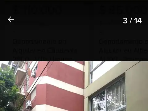 Departamento en alquiler en Recoleta 2 AMBIENTES un dormitorio un baño cocina completa
