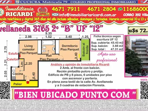 BIEN UBICADO PUNTO COM. balcon frte  PLAZA  VELEZ SARSFIELD