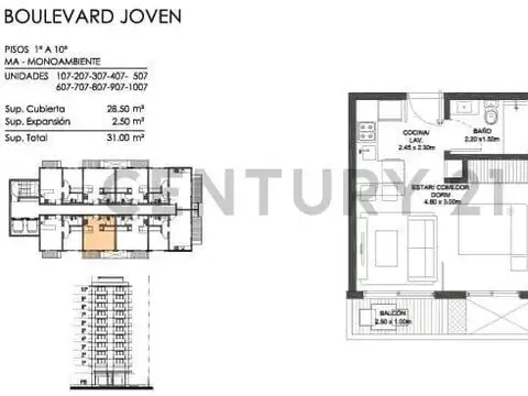 Departamento 2 ambientes con 1 baño