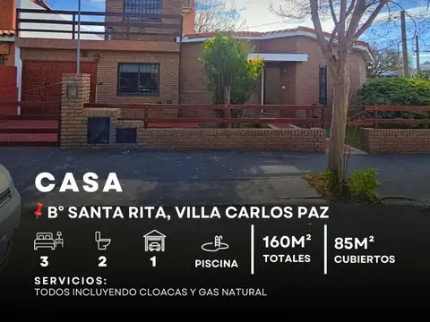 Venta Casa 3 Dormitorios Con 2 Baños En Barrio Residencial Santa Rita Del Lago- Villa Carlos Paz