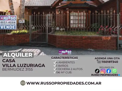 Alquiler de Casa 4 Ambientes Villa Luzuriaga
