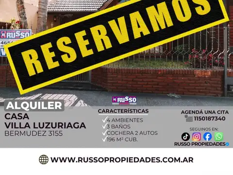 Alquiler de Casa 4 Ambientes Villa Luzuriaga