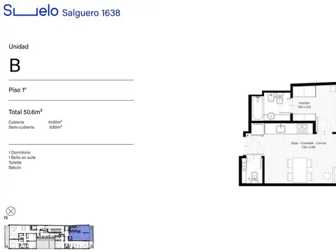 Departamento en Venta de 1 dormitorio