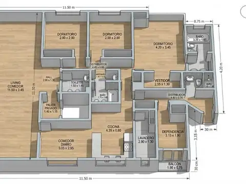 Departamento 4 ambientes con 3 baños