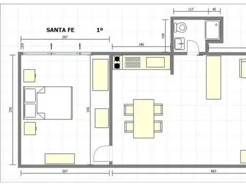 Departamento 2 ambientes con 1 baño