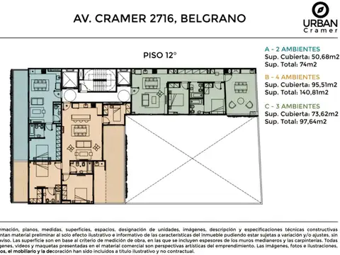 Venta de departamento de dos ambientes EN CONSTRUCCIÓN con balcón aterrazado en Belgrano