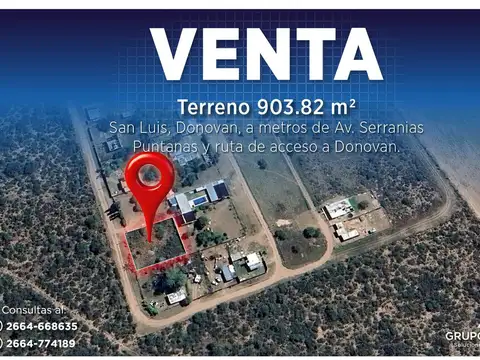 Venta. Terreno 903,82 m2.  San Luis, Donovan