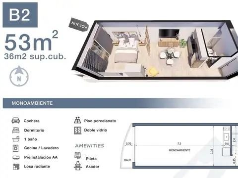 Departamento en Venta de 1 dormitorio