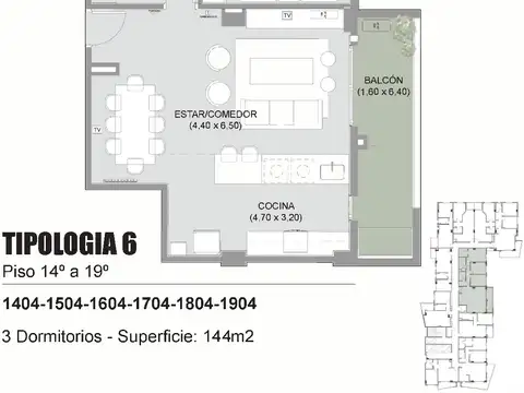 Bucare Altus, Av. Marconi 869, Piso 19°, Departamento 1904, Tipologia 6