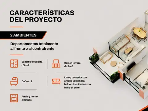 Departamento 3 ambientes con 2 baños