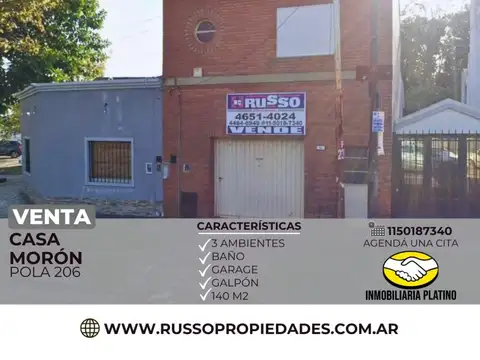 Venta casa 3 ambientes y galpón Morón