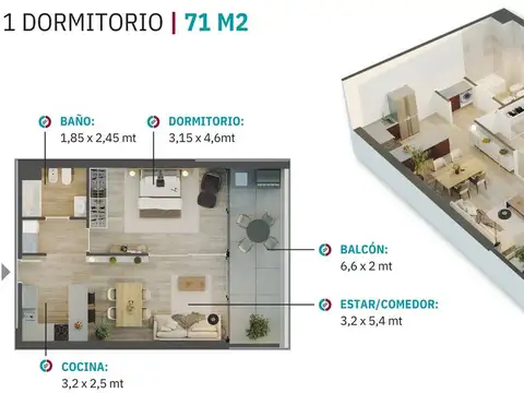 Departamento en Venta de 1 dormitorio