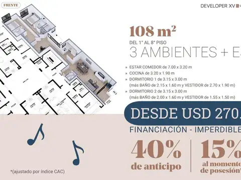 3 AMBIENTES con ESTUDIO - Developer XV Symphony 3