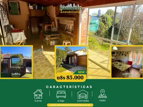 Chalet 3 ambientes con garage y lote propio en barrio Faro