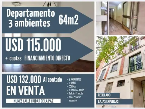 Departamento en Venta de 3 ambientes