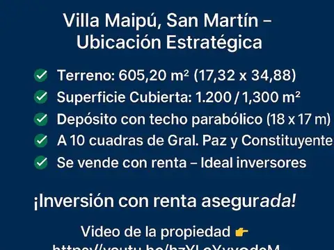 SE VENDE DEPOSITO MUY BUENO 1300 m2 CON RENTA 