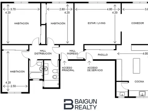 Departamento 4 ambientes con 2 baños