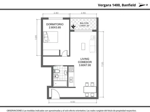 Departamento en Venta de 1 dormitorio