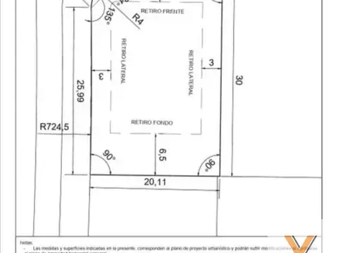 Terreno en Venta 30  mts Fondo