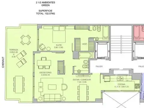 Departamento 3 ambientes con 1 baño