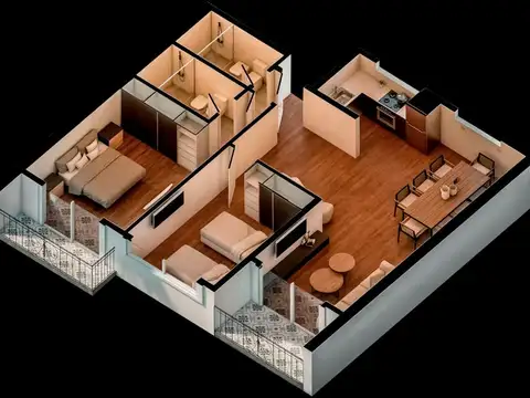 Departamento 3 ambientes con 2 baños