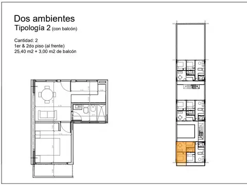 Departamento 2 ambientes con 1 baño