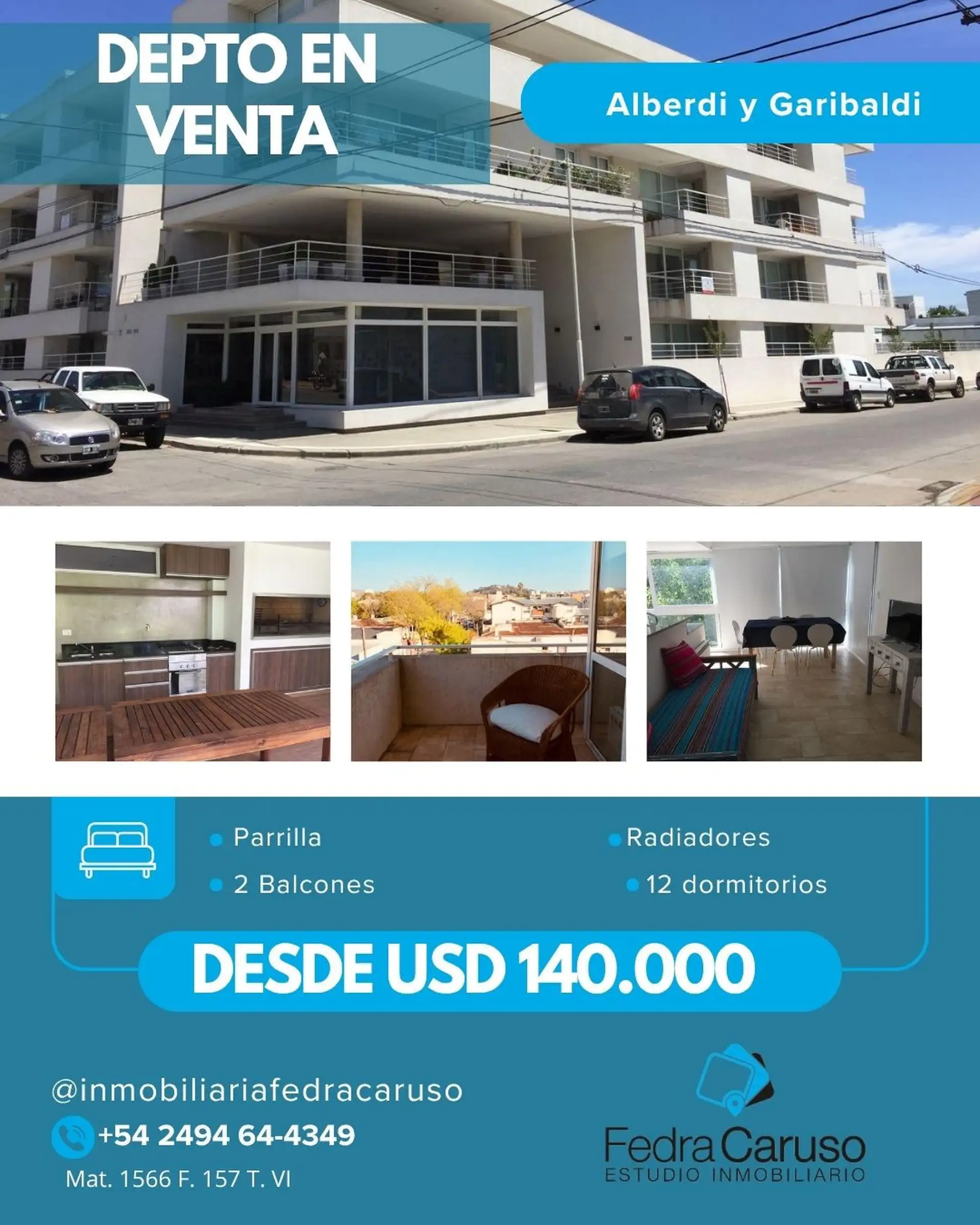 Depto 2 dorm 78m² con 2 balcones y parrilla — 3º piso, renta hasta 2027