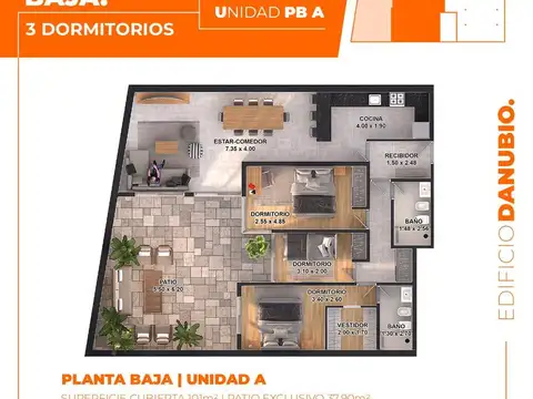 Departamento en Venta de 3 dormitorios y patio , Pichincha - Rosario.