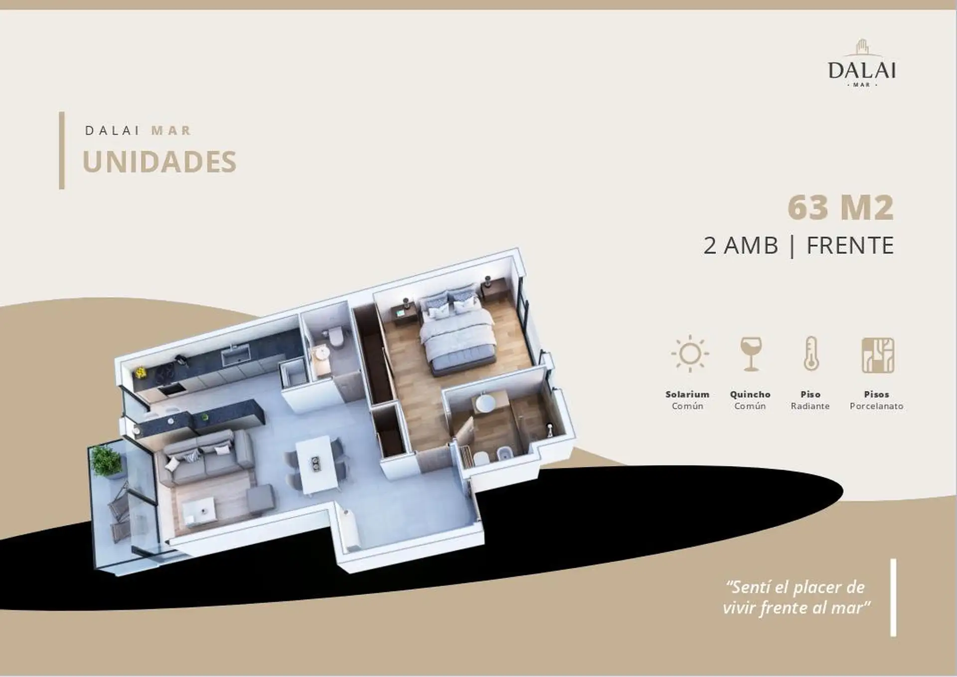Depto 2 amb, 55m² con cochera y vista al mar — La Perla Norte