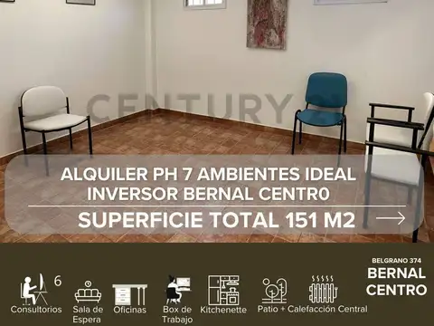 ALQUILER PH 7 AMBIENTES APTO PROFESIONAL - BERNAL CENTRO