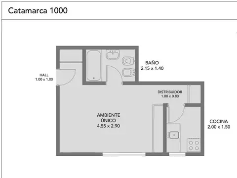 Departamento Monoambiente con 1 baño