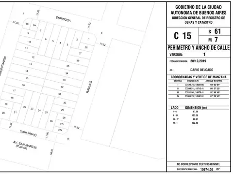 Lote de 8,69 x 43,04 Chorroarin y Av. San Martin