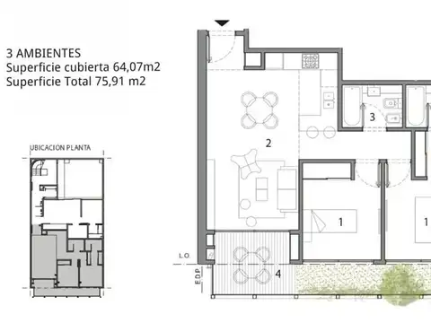 Departamento en Venta de 3 ambientes
