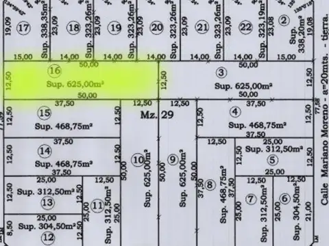 Terreno en Venta de 625,0 m2