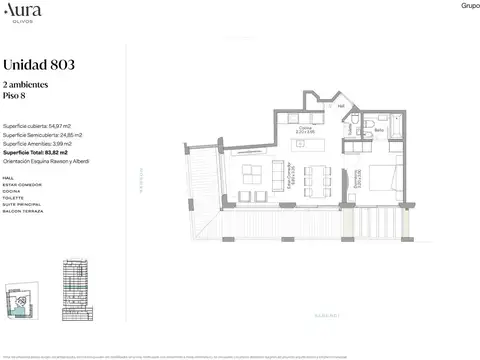 Venta departamento 2 ambientes en Olivos en pozo