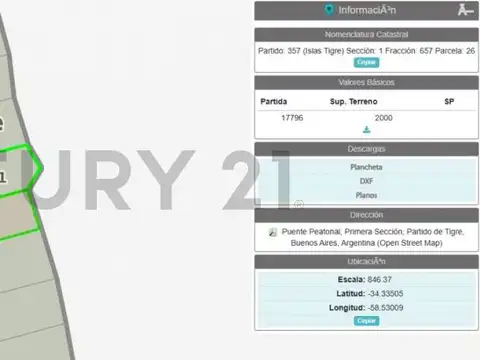 Terreno en Venta 20  mts Frente