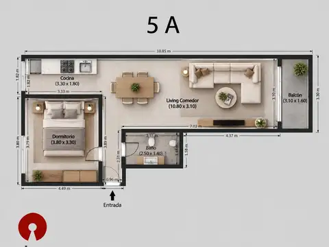 Departamento en Venta de 1 dormitorio