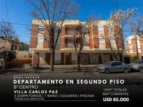 Venta Departamento 3 Dormitorios Cochera Balcón Y Pileta En 2do Piso en Zona Centro Villa Carlos Paz